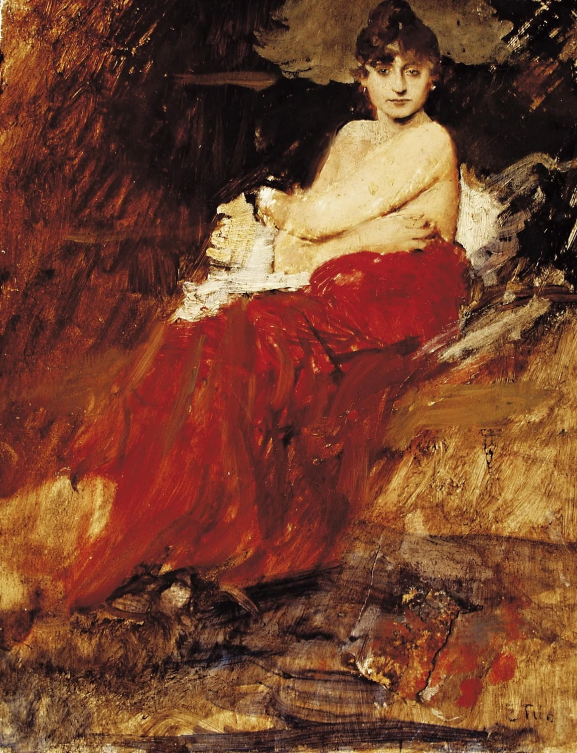 157-Ettore Tito-Modella in abito rosso-1885  